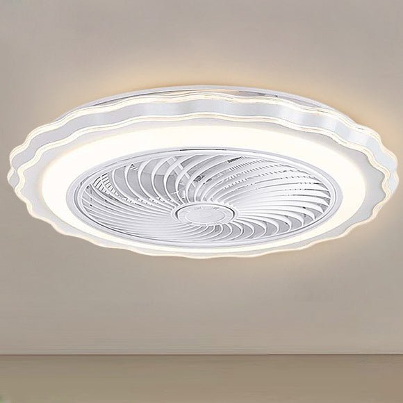 Modern Bladeless Ceiling Fan with Light and Remote in Goldish White, Crown-Shaped Design