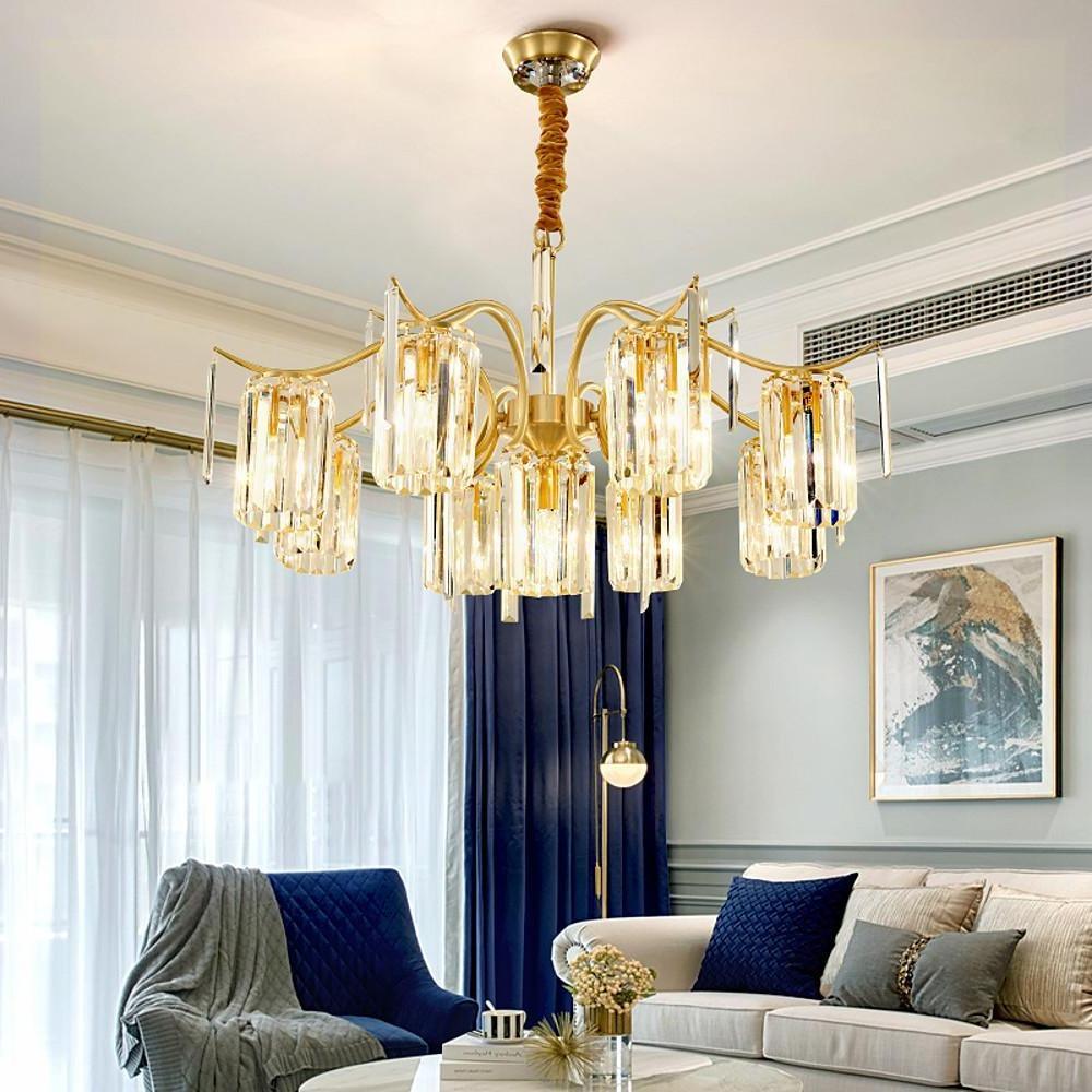Modern Classical Crystal Chandelier — Copper and Gold, Glass and Crystal Accents, LED, 4- to 11-Light, 22"–39" Diameter