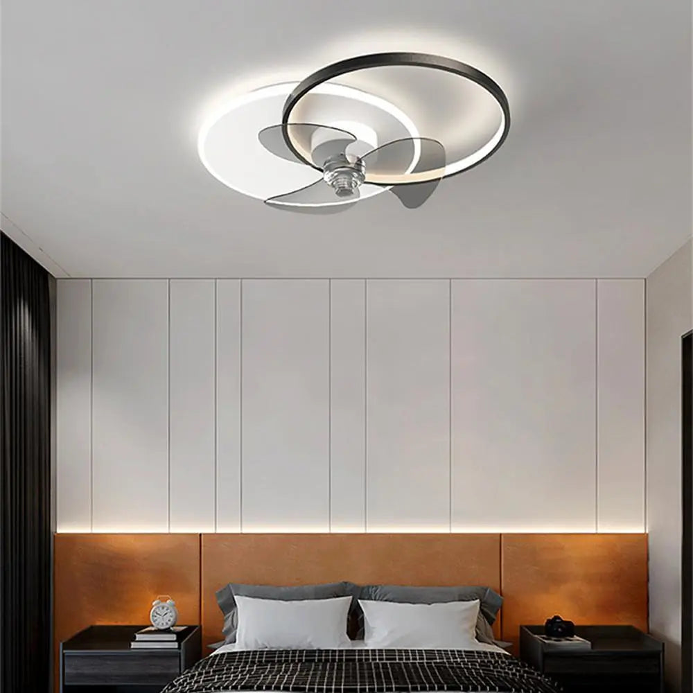 24'' Dimmable LED Circle Flush Mount Ceiling Fan with Remote Control for Bedroom Lighting Luxe