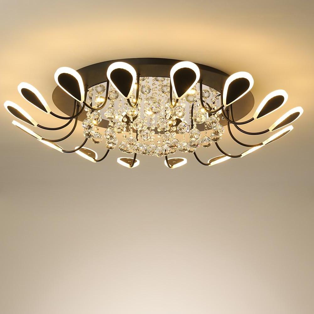 Modern Flush Mount Ceiling Light with Dimmable LED and Flower-Shaped Crystal Design