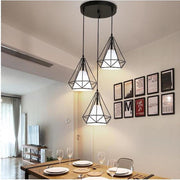 Geometric Metal and Fabric Lantern Cluster Pendant — Black Finish, 3-Light LED, 6000K, 20" Wide