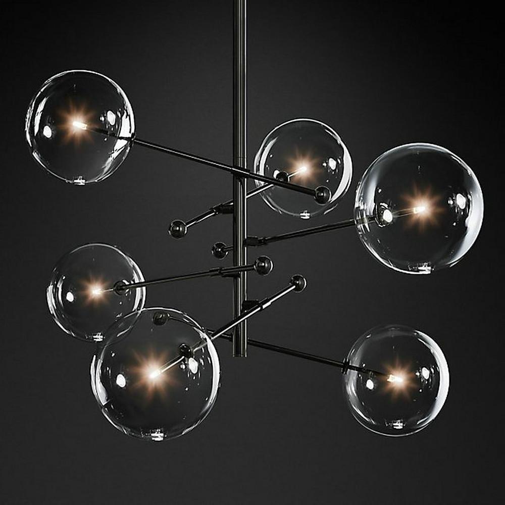 Geometric Globe Chandelier — Metal and Glass, 6-Light, 31" Wide, 3000K / 6000K, 110–120V