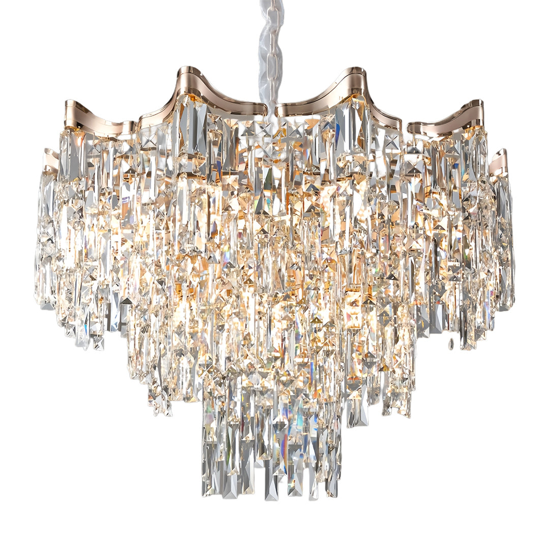 Tiered Waterfall Crystal Chandelier — Gold, K9 Crystal, Three-Color Dimming, 23.6" or 31.5"