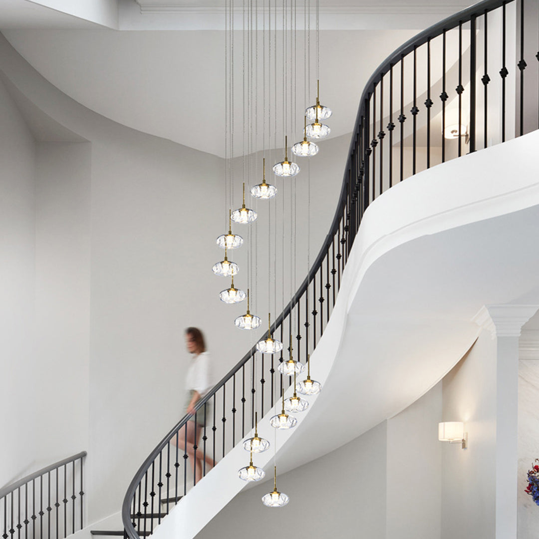 Minimalist Ring Chandelier for High Ceilings — Stainless Steel, Nanoclear Glass, LED, 7/8/12/18-Light, Dimmable, Chrome or Gold