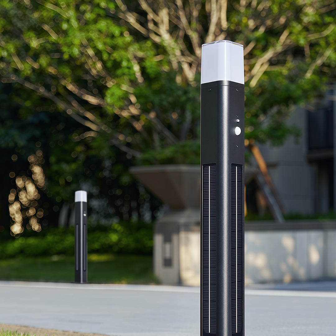 Solar Aluminum Bollard Light — Black, 3W LED, Three-Color Dimming (3000K/4500K/6000K), IP55, 4000mAh, 25.59" Height