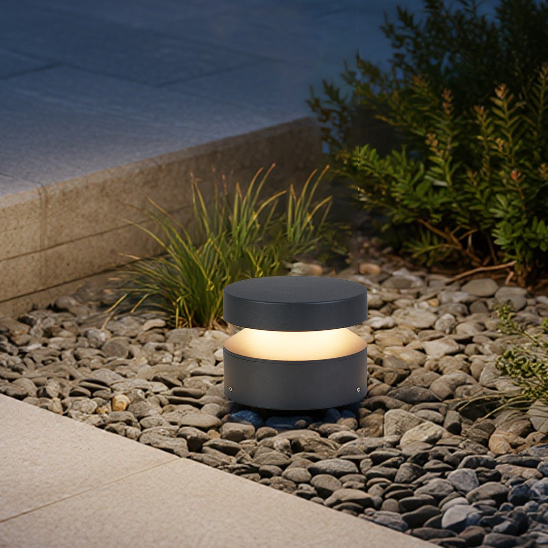 Minimalist Outdoor Bollard Light — Sand-Gray Aluminum and Glass, 12W LED, 3000K, IP65 Weatherproof, Hardwired, 110V