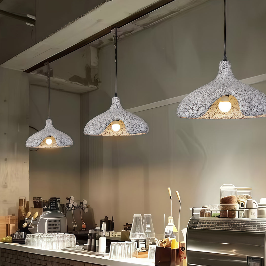 Cement-Look Pendant Light — PS Shade, Metal Frame, E27, 15.75" Wide, Adjustable 59.1" Cord