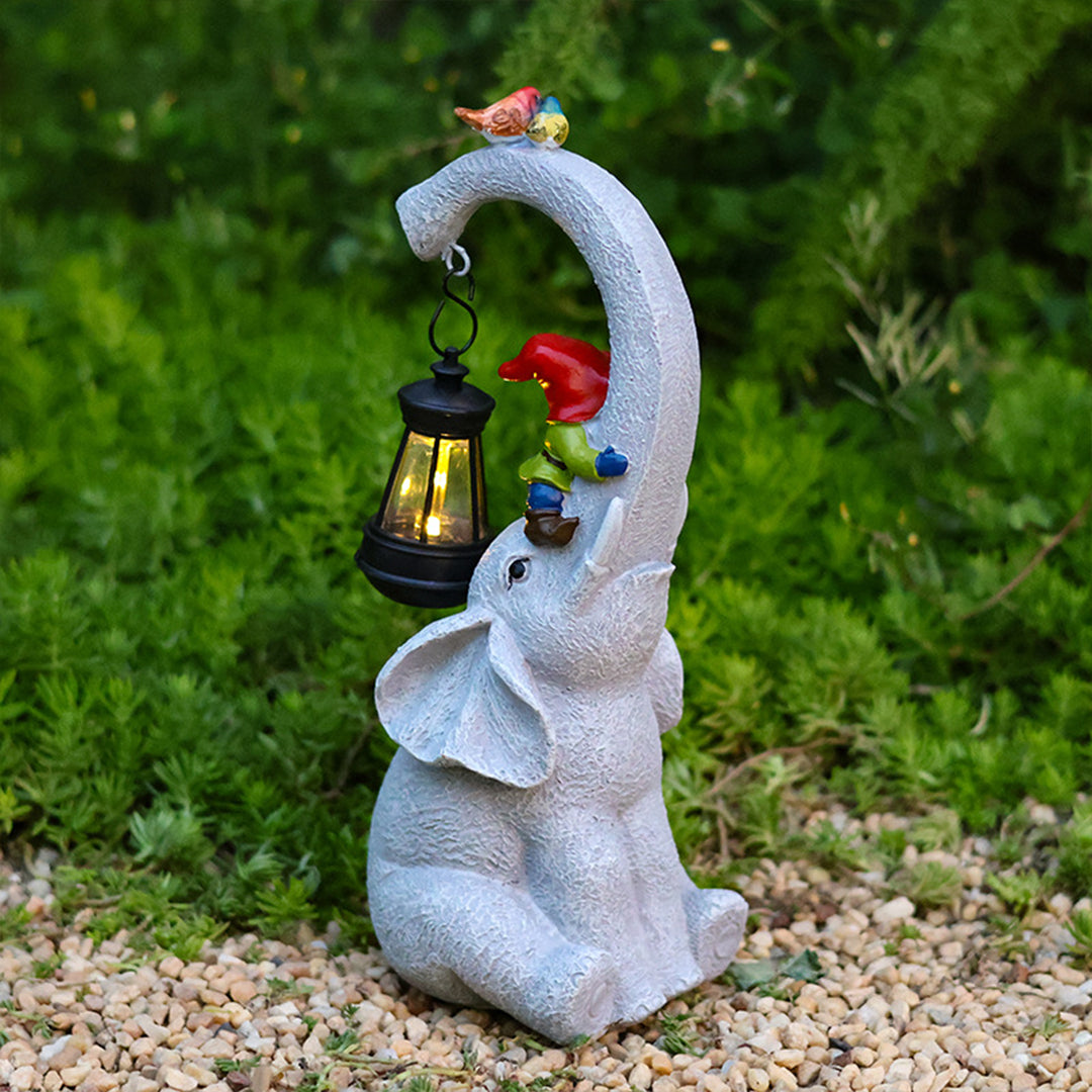 Elephant Solar Garden Light — Handcrafted UV-Resistant Resin, LED, IP44, Warm White, Dusk-to-Dawn