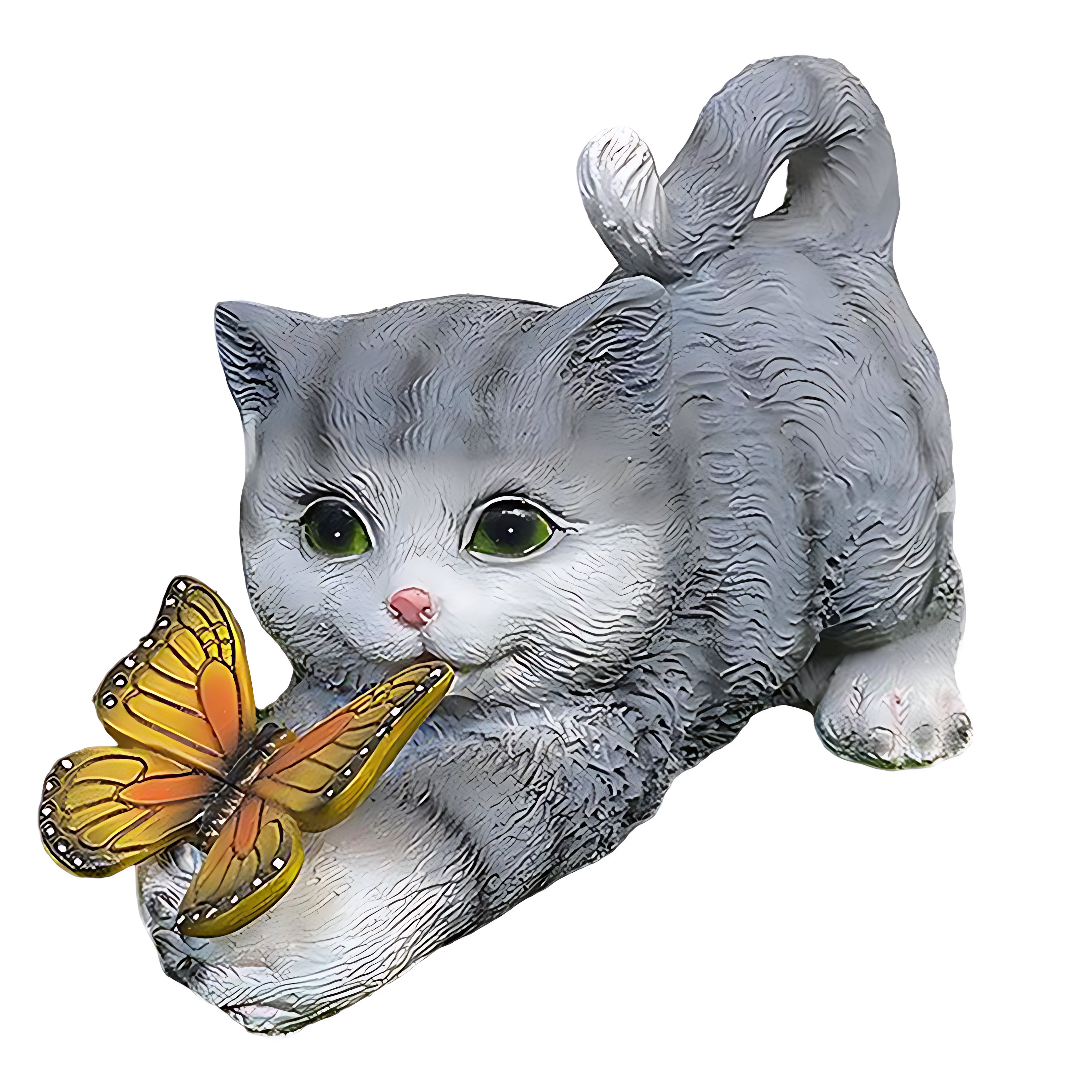 Cat Solar Garden Light — Hand-Painted Resin, LED Warm White, IP44, Dusk-to-Dawn