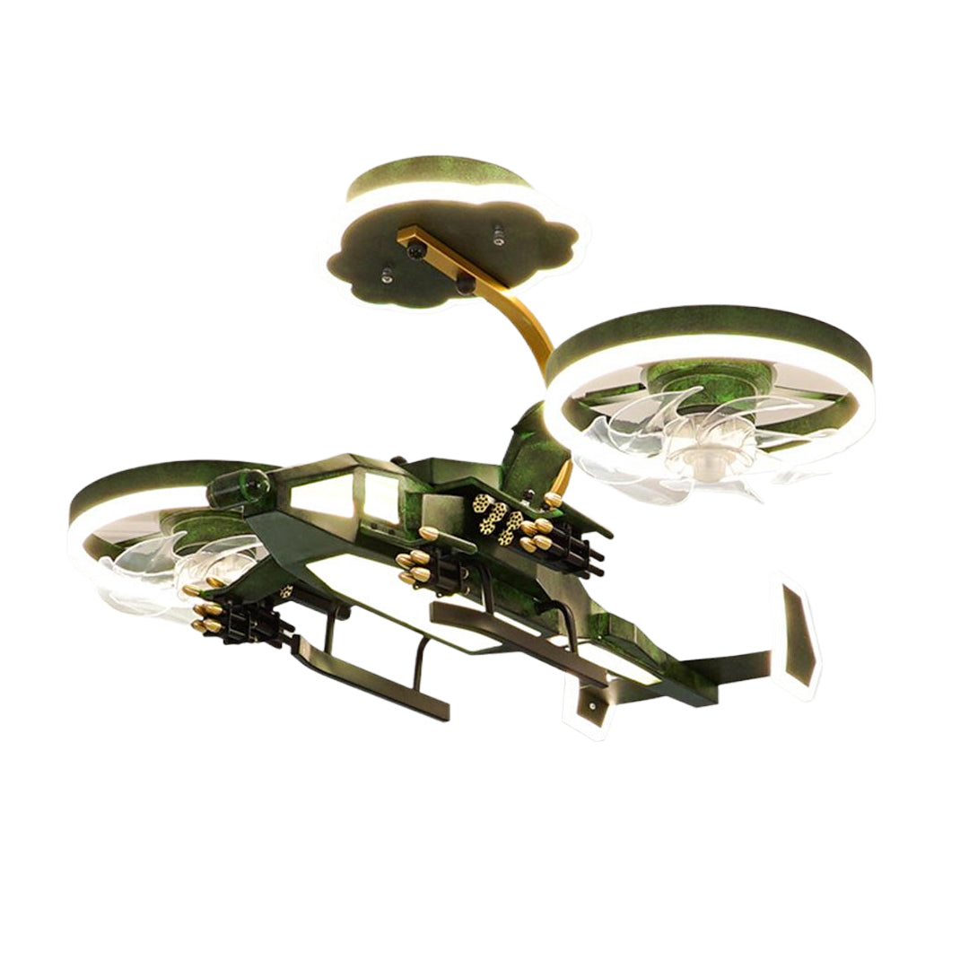 Airplane Kids Ceiling Fan with LED Light — Remote Control, Three-Color Dimming, 3-Speed, 35"