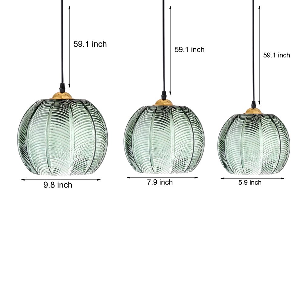 Green Leaf-Texture Glass Mini Pendant — Modern, E27, 3000K Warm White, Hardwired, 3 Sizes