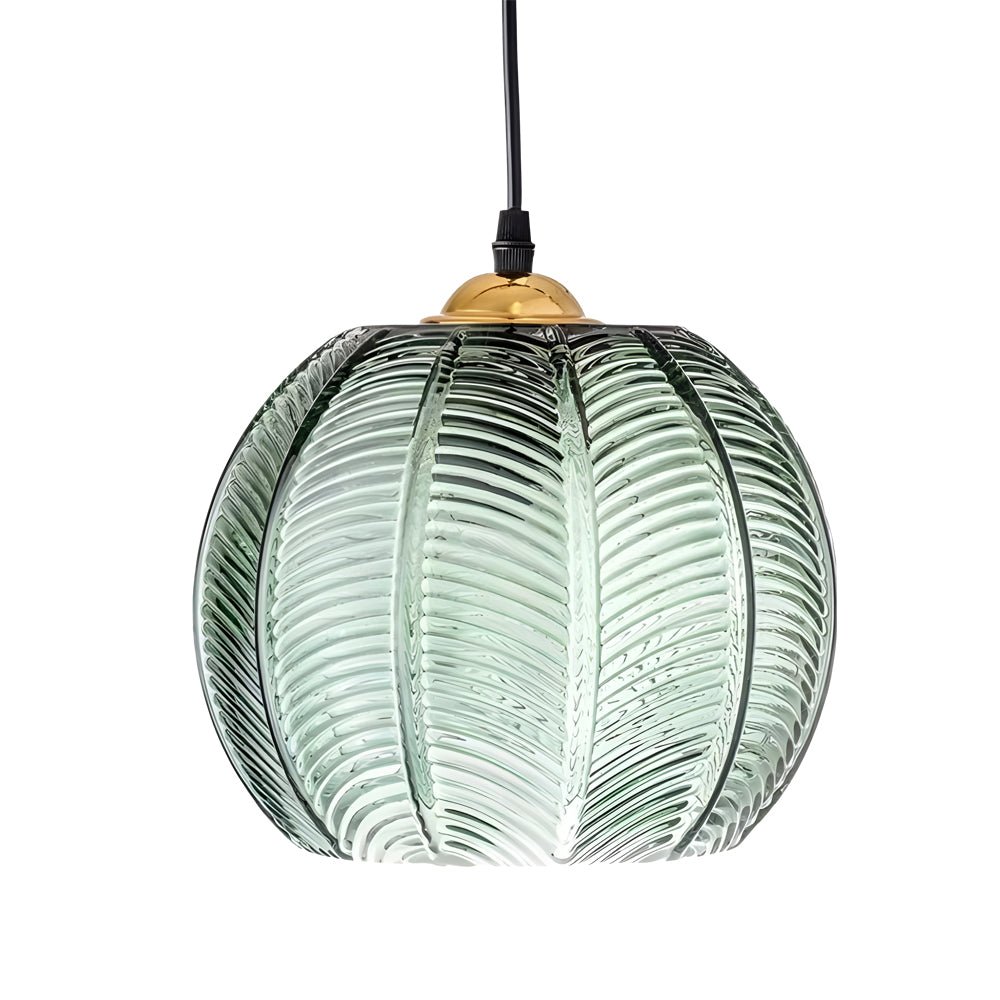 Green Leaf-Texture Glass Mini Pendant — Modern, E27, 3000K Warm White, Hardwired, 3 Sizes
