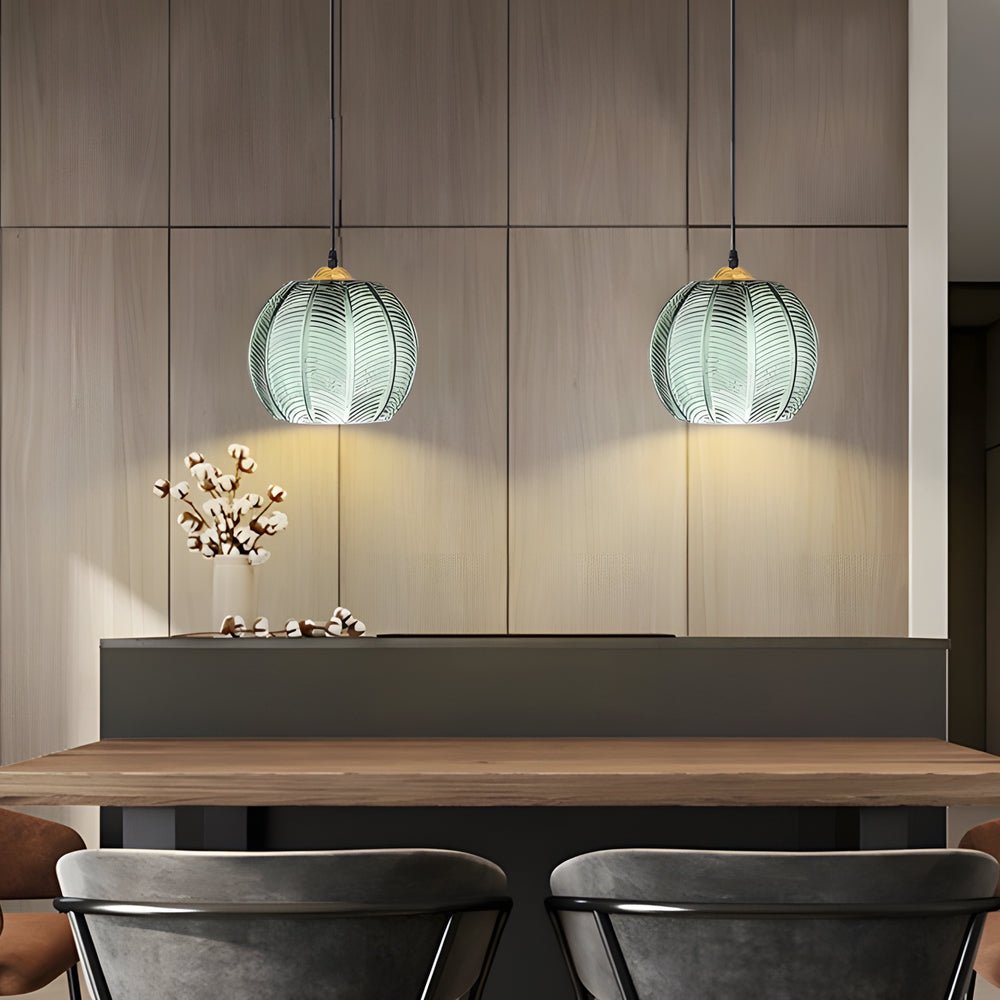 Green Leaf-Texture Glass Mini Pendant — Modern, E27, 3000K Warm White, Hardwired, 3 Sizes