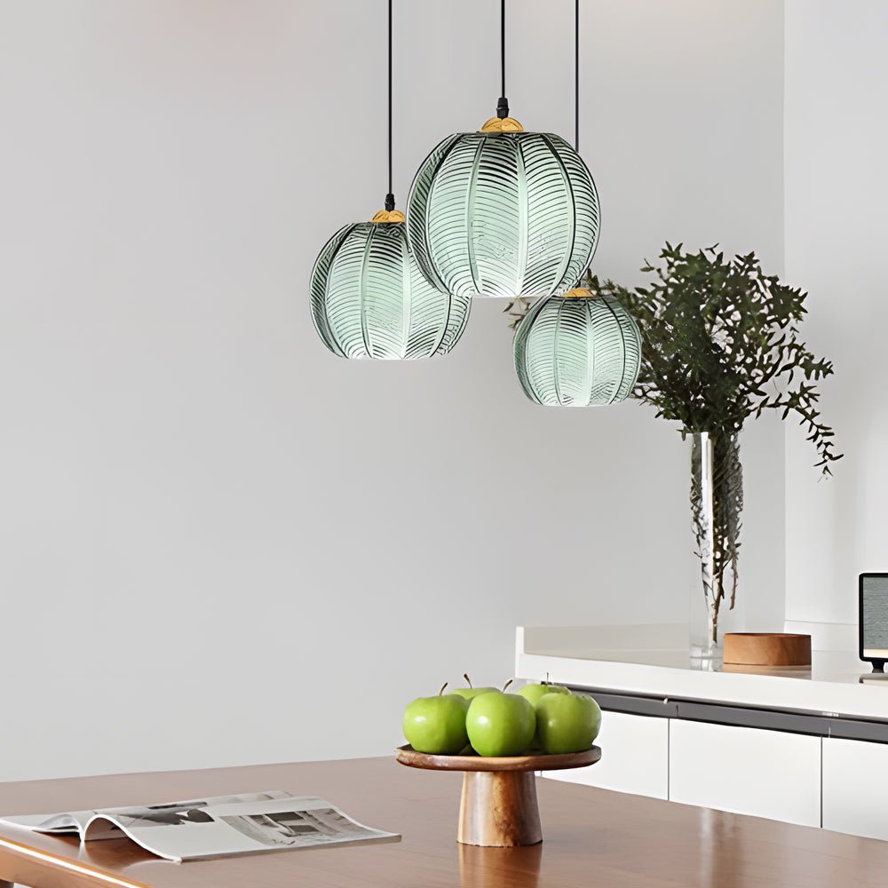 Green Leaf-Texture Glass Mini Pendant — Modern, E27, 3000K Warm White, Hardwired, 3 Sizes