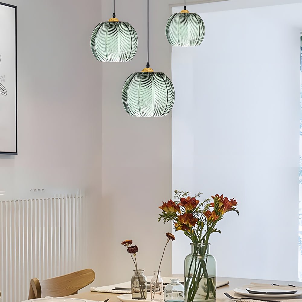 Green Leaf-Texture Glass Mini Pendant — Modern, E27, 3000K Warm White, Hardwired, 3 Sizes