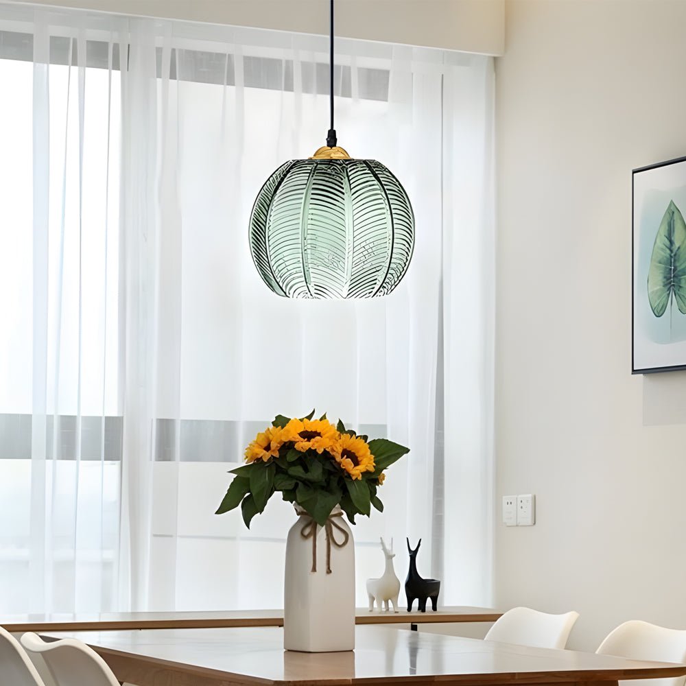 Green Leaf-Texture Glass Mini Pendant — Modern, E27, 3000K Warm White, Hardwired, 3 Sizes