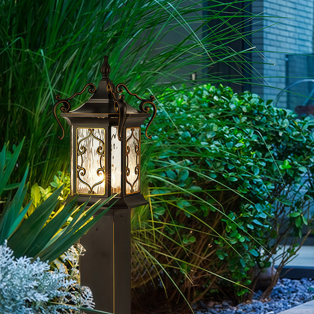 Vintage Outdoor Landscape Post Light — Coffee Aluminum with Glass Shade, E27, IP65, Two Sizes