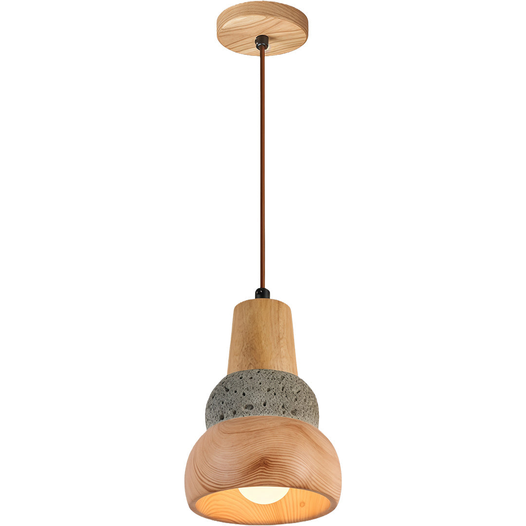 Wabi-Sabi Pendant Light — Micro-Cement and Wood, 1-Light, E27, 70.9" Adjustable Cord