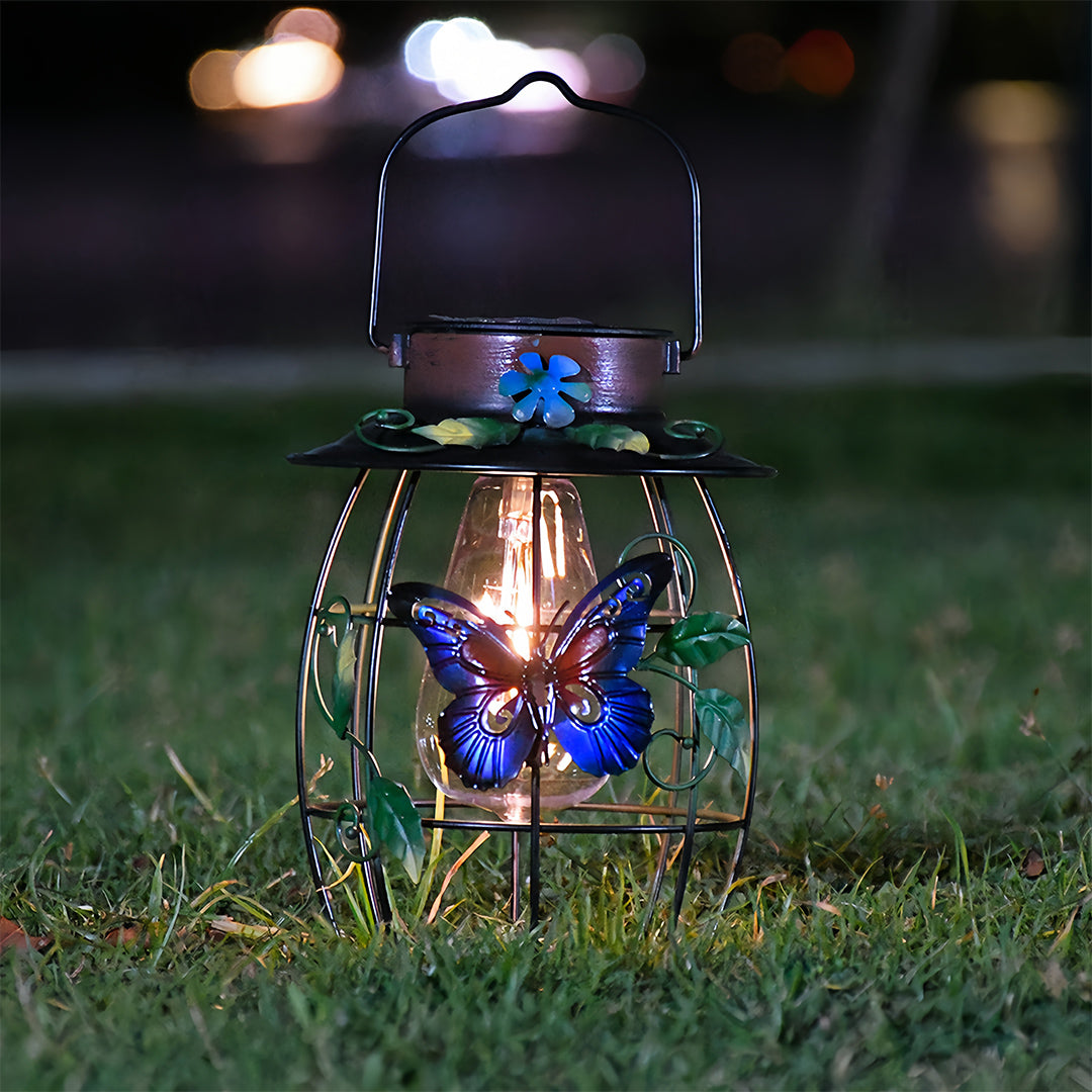 Butterfly Mesh Solar Hanging Lantern — Iron, LED, 600mAh, 12-Hour Runtime, Outdoor