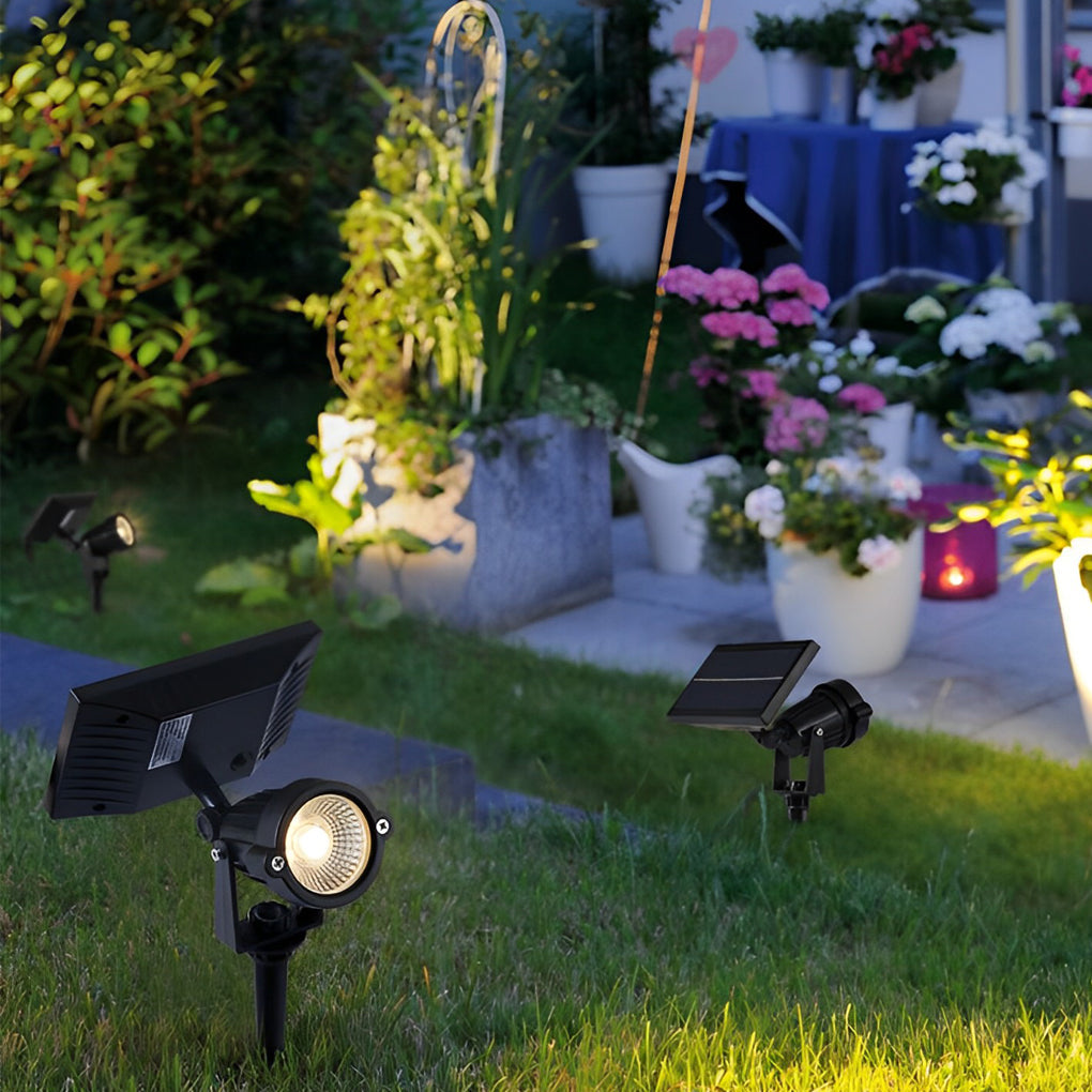 Adjustable RGB Solar Ground Spike Spotlight — Aluminum, 5W LED, IP65 Weatherproof, Warm White / RGB