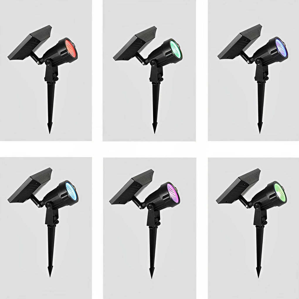 Adjustable RGB Solar Ground Spike Spotlight — Aluminum, 5W LED, IP65 Weatherproof, Warm White / RGB
