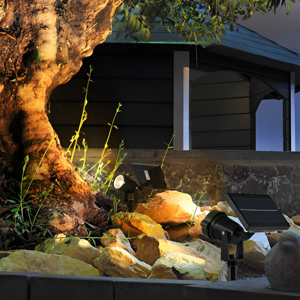 Adjustable RGB Solar Ground Spike Spotlight — Aluminum, 5W LED, IP65 Weatherproof, Warm White / RGB