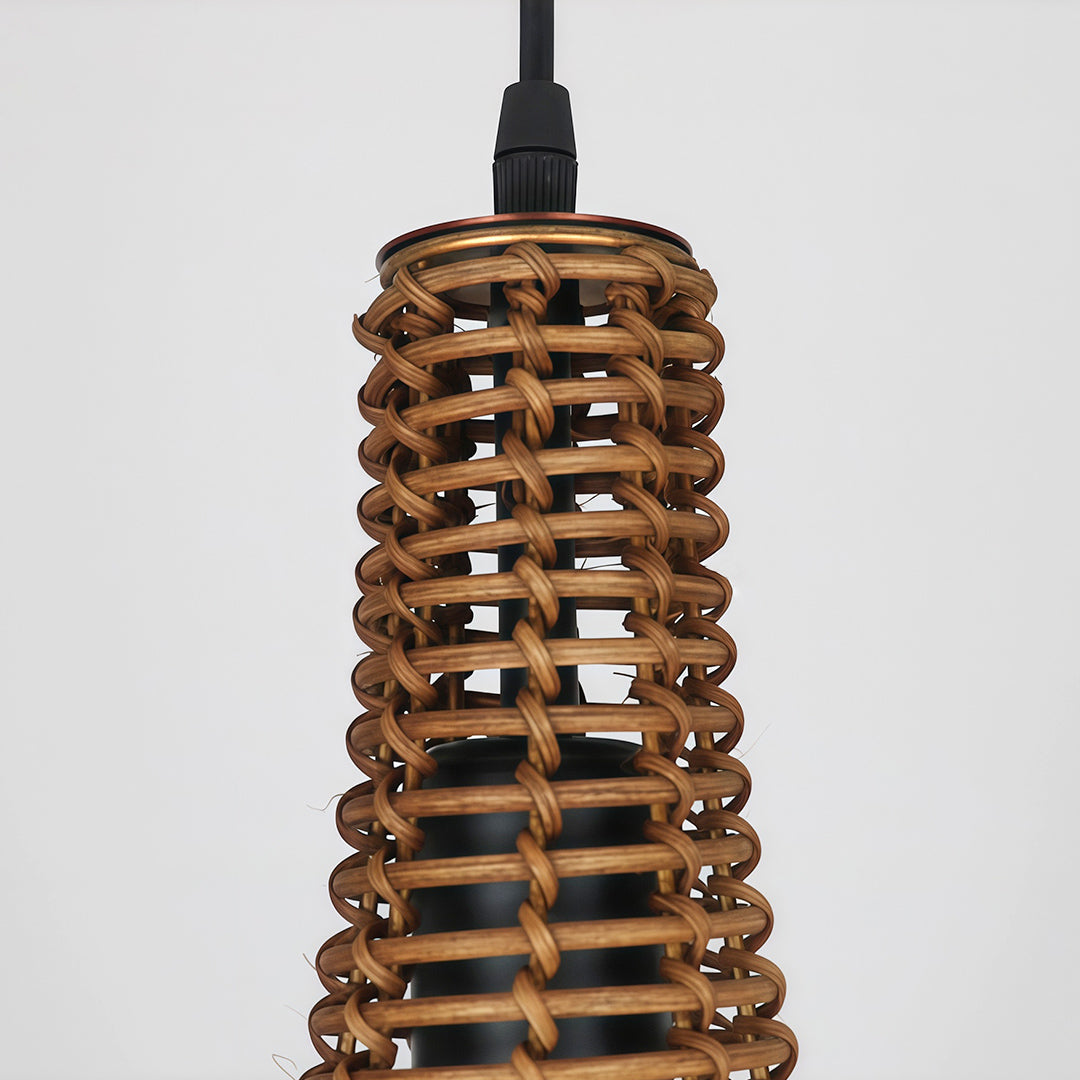 Retro Industrial Rattan Pendant — Brown Iron Frame, Handwoven Shade, 59.1" Adjustable Chain, LED E27, 7W, Warm White