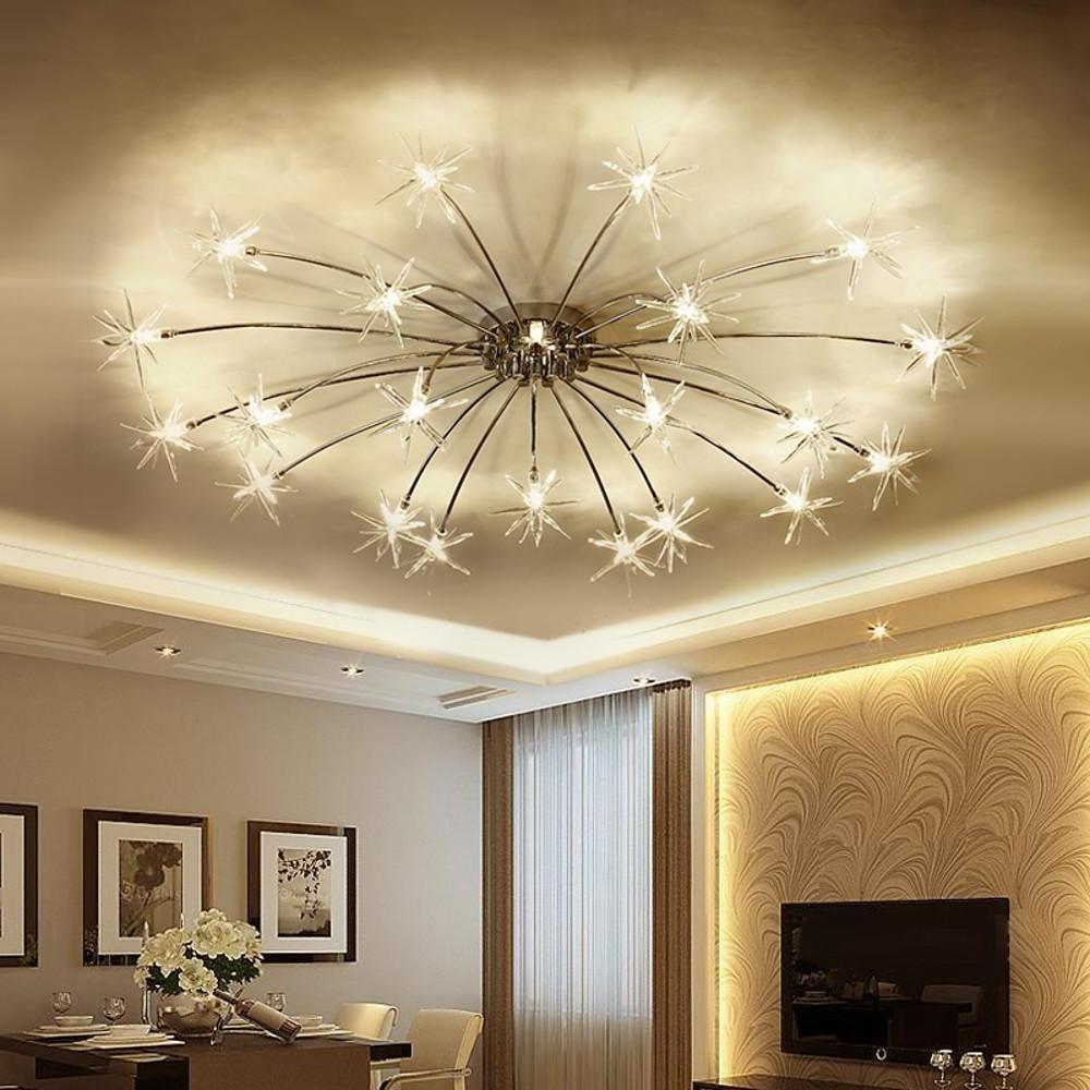 Galaxy-Inspired Firework Chandelier — Chrome Metal, 10-Light LED, 7" Height, 42" Diameter, G4 3W, Warm & Cool White