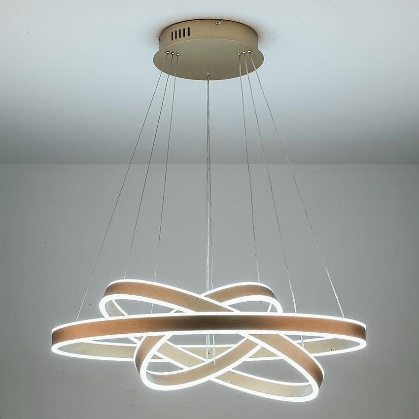 Triple-Ring Chandelier — Aluminum, Gold Finish, LED 142W, 3000K–6000K, 59" Adjustable Chain