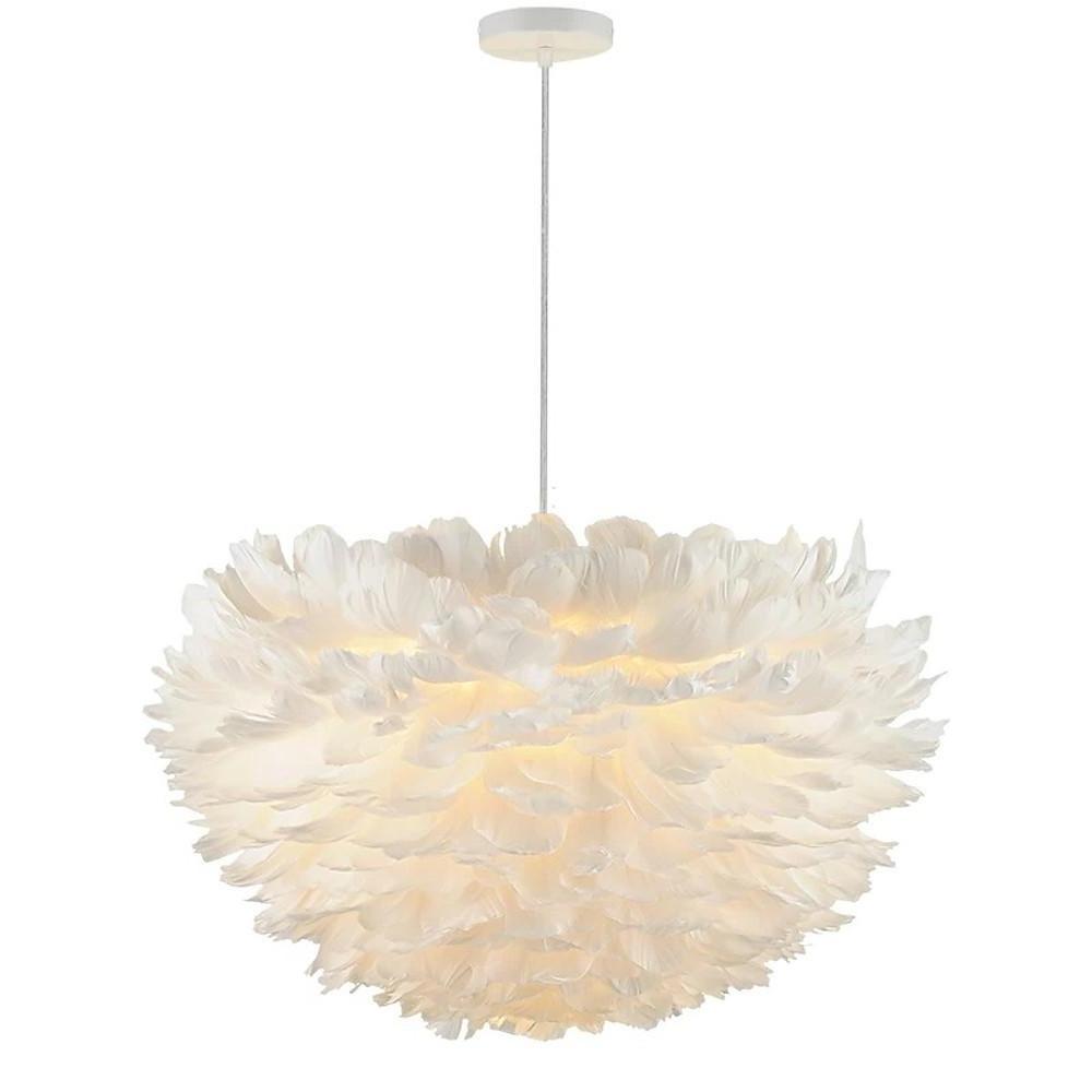 Feather Chandelier — Metal, Pink or White, 3-Light LED, 20" Diameter, 3000K Warm White