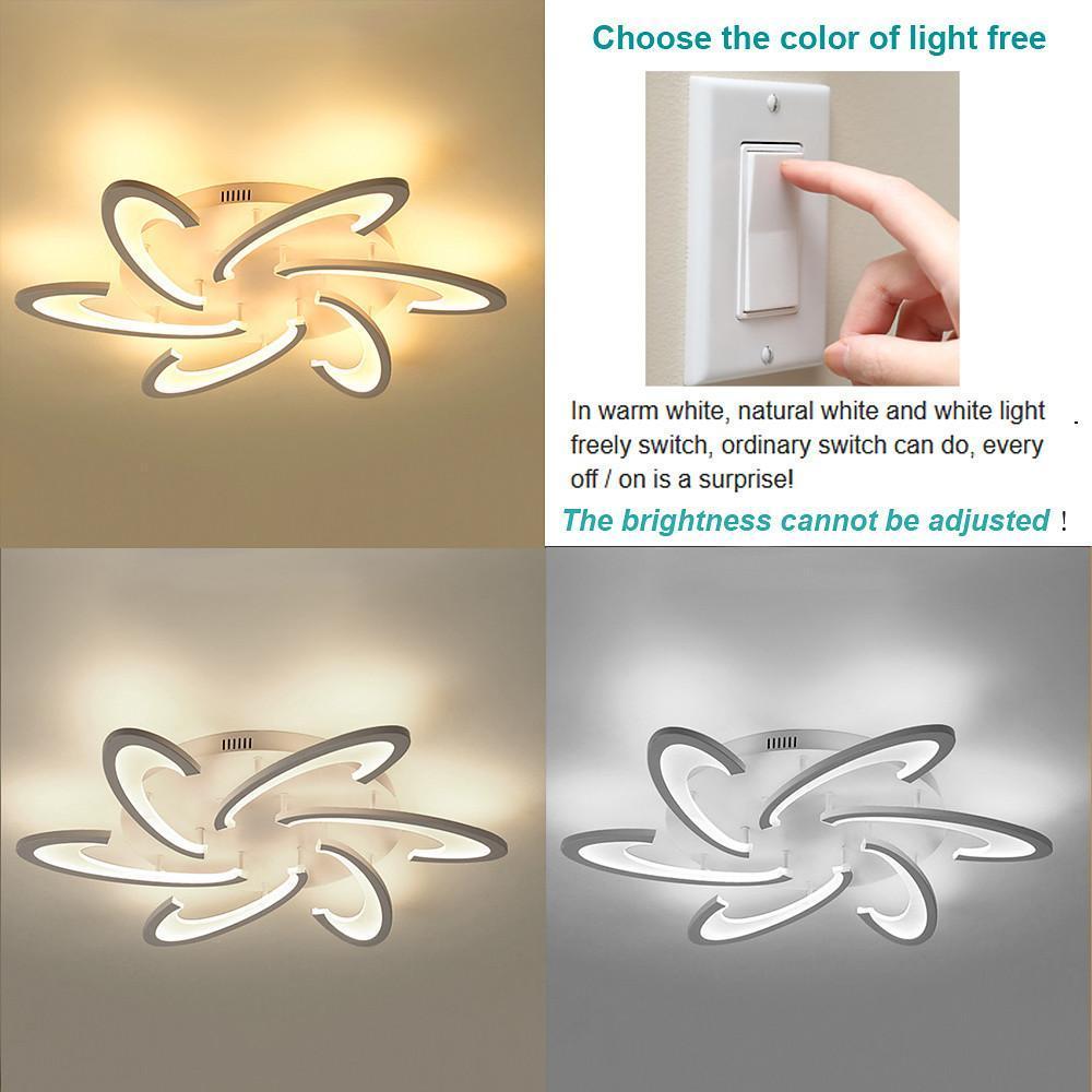 Geometric Flower LED Flush-Mount Ceiling Light — Acrylic & Aluminum, 3-Step Dimming, 3000K–7000K, 3-Light / 6-Light / 12-Light