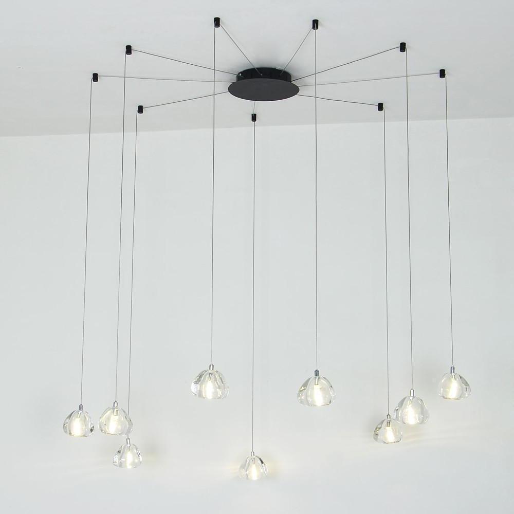 Raindrop Cluster Chandelier — Metal and Crystal, 9-Light LED, 3000/6000K, 79" Adjustable Cord