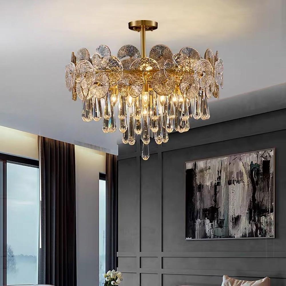 Crystal Candelabra Flush-Mount Chandelier — Metal, 10-Light, E12 LED, 3000–5400K