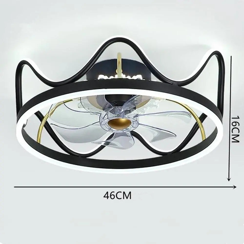 Gold and Black Crown-Shaped Ceiling Fan with Light Luxe