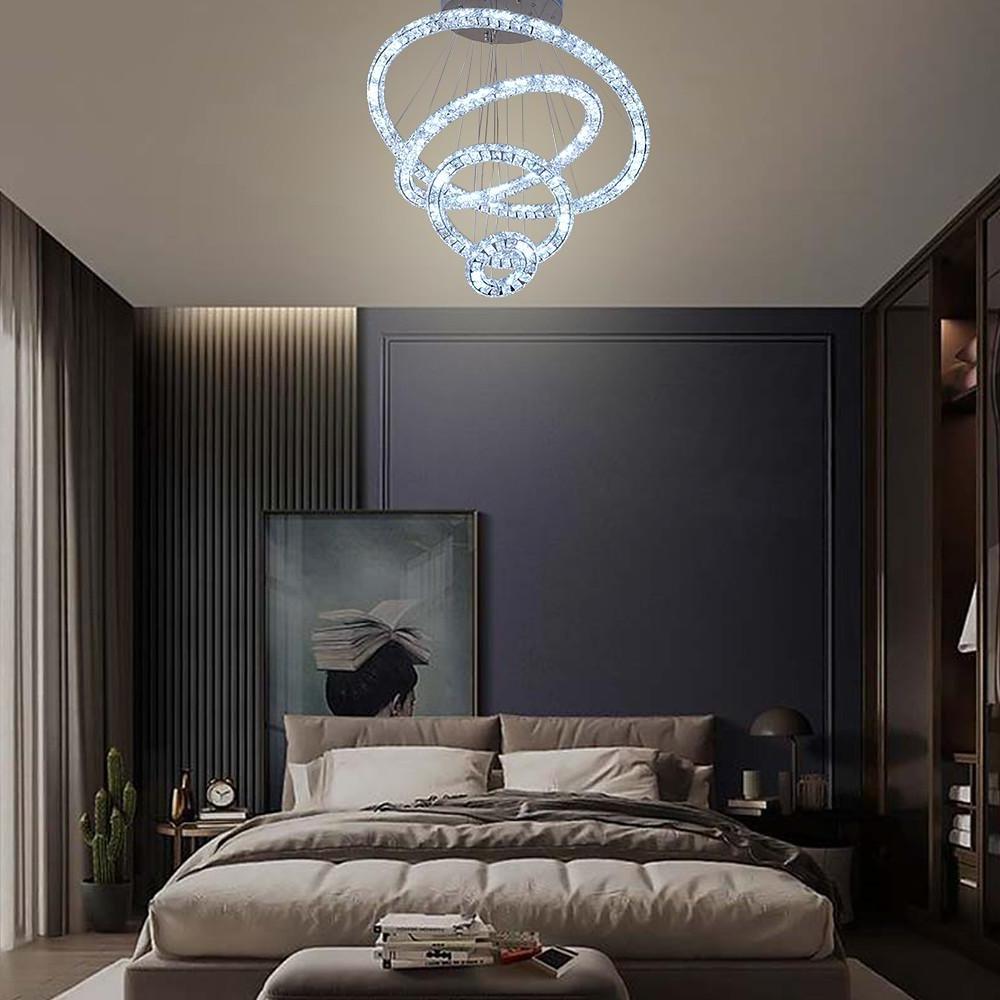 Tiered Crystal Ring Chandelier — Metal & Crystal, LED 3000K, 3-Ring or 4-Ring, 39" Adjustable Cord