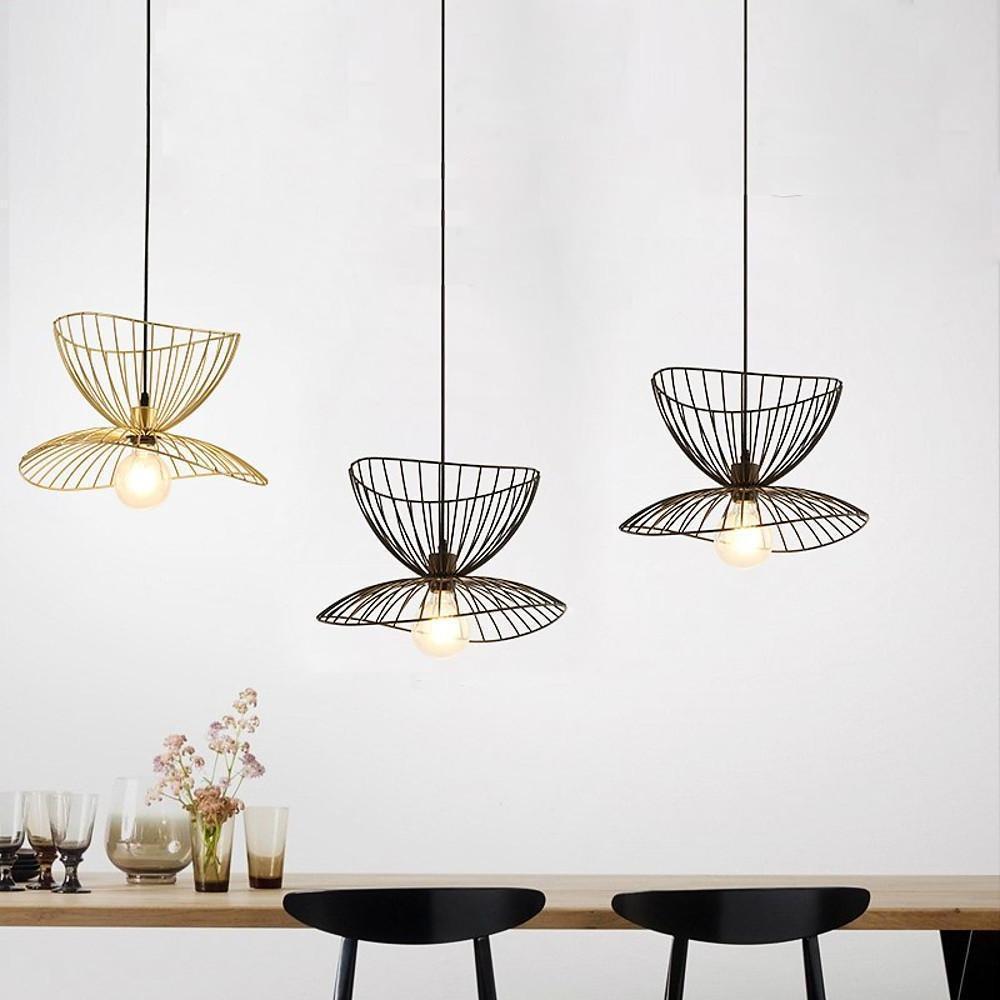 Vintage Double Wire Basket Pendant Light — Metal, E26/E27 LED, 18" Diameter, Adjustable 28" Cord, Black or Gold