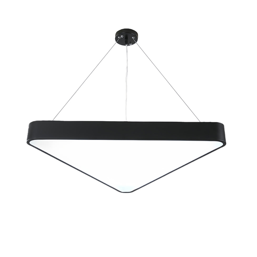 Triangular Geometric LED Chandelier — Black Iron with White Acrylic, Adjustable 39.4" Chain, 5 Sizes
