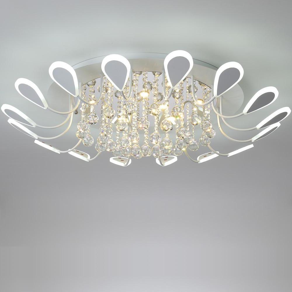 Modern Flush Mount Ceiling Light with Dimmable LED and Flower-Shaped Crystal Design