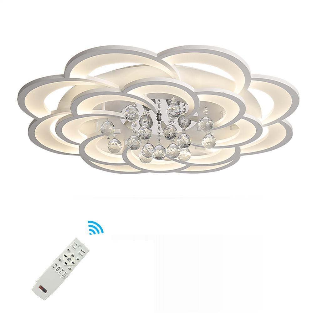 Floral Crystal Teardrop Flush-Mount Ceiling Light — Acrylic, 1-Light, 31" Diameter, Dimmable 3000K–6000K with Remote