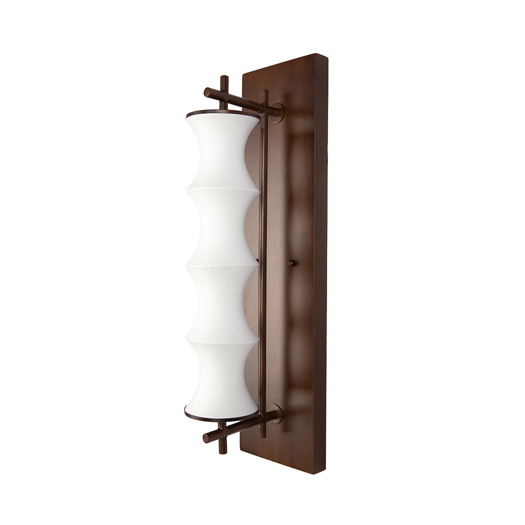 Vintage Bamboo Node Wall Sconce — Walnut Metal, Silk Shade, 8W 3000K LED, 23.6"