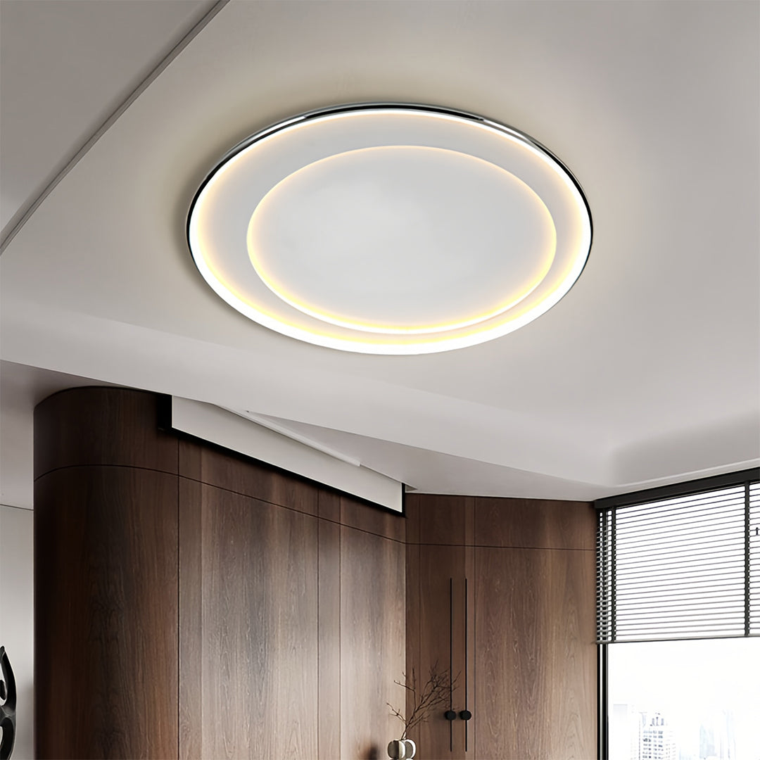 Modern Minimalist Round LED Flush-Mount Ceiling Light — Iron, Silicone Shade, 52W, Three-Step Dimming (3000K/4000K/6000K), 17.72"
