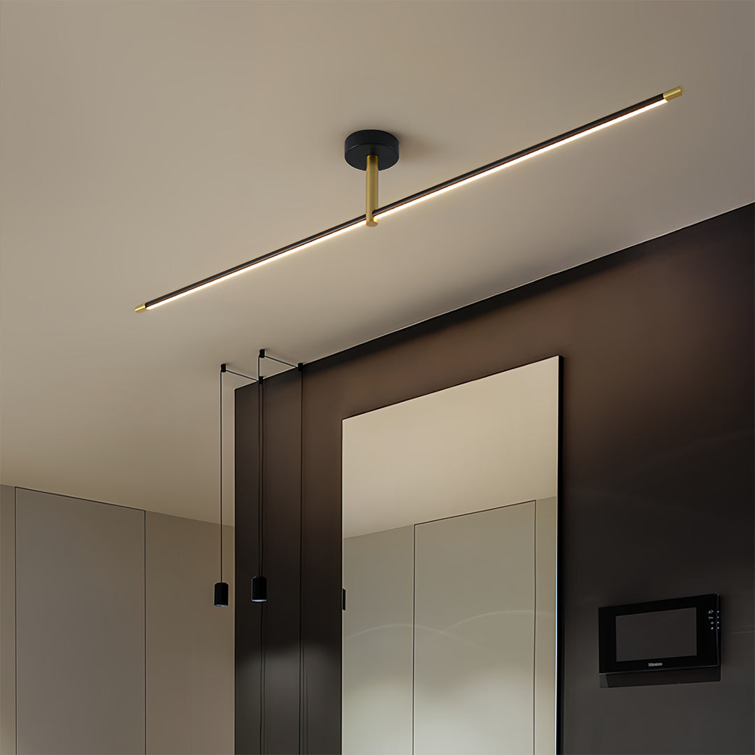 Minimalist Linear Semi-Flush Mount — Aluminum & Wrought Iron, Acrylic Shade, 12W–24W LED, 68cm–128cm