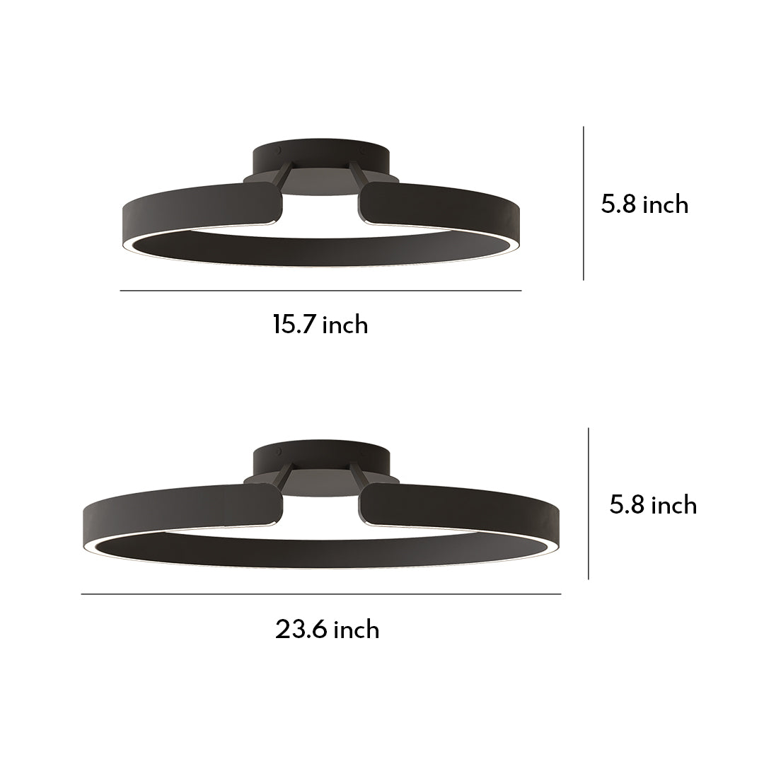 Minimalist Halo Ring Flush-Mount Ceiling Light — Iron & Aluminum, 80W LED, 15.8" or 23.6", Black / White / Coffee Brown