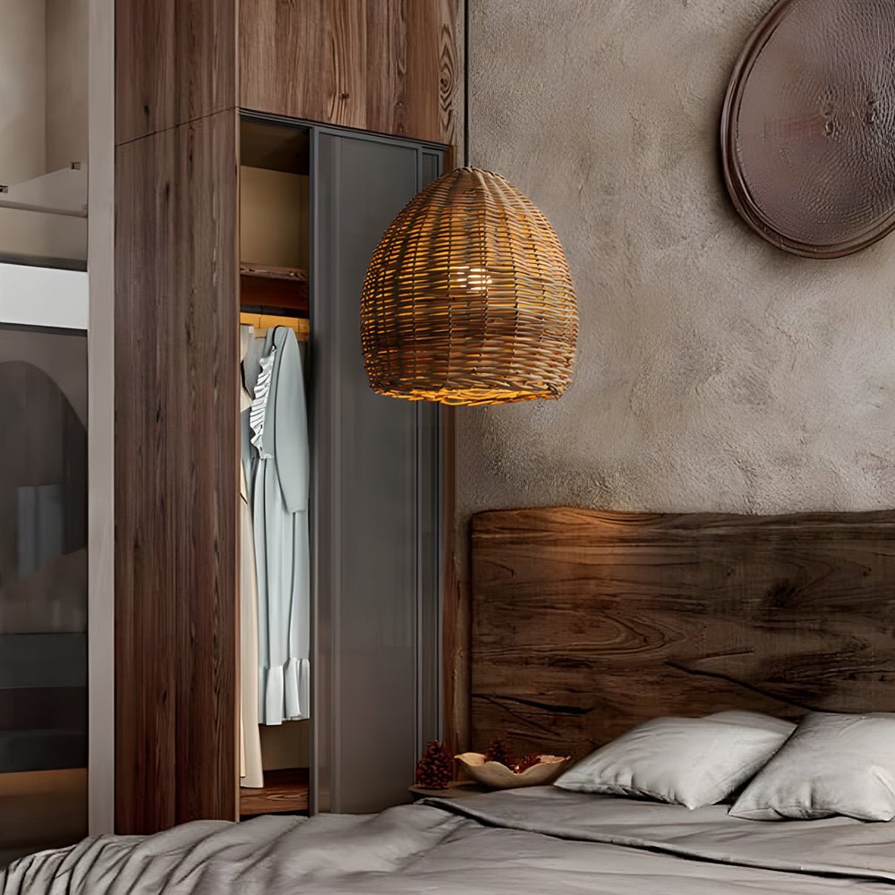 Wabi-Sabi Rattan & Iron Pendant Chandelier — E27, 10W LED, 14.2" Diameter, Warm White 3000K