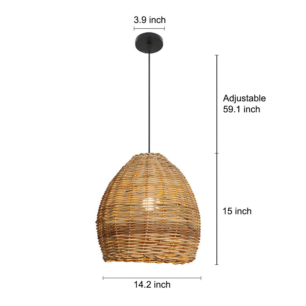 Wabi-Sabi Rattan & Iron Pendant Chandelier — E27, 10W LED, 14.2" Diameter, Warm White 3000K