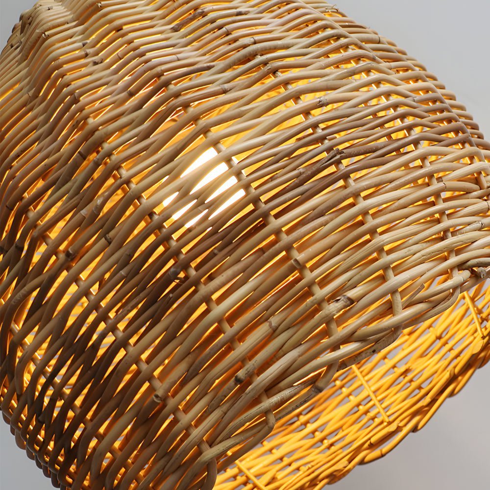 Wabi-Sabi Rattan & Iron Pendant Chandelier — E27, 10W LED, 14.2" Diameter, Warm White 3000K