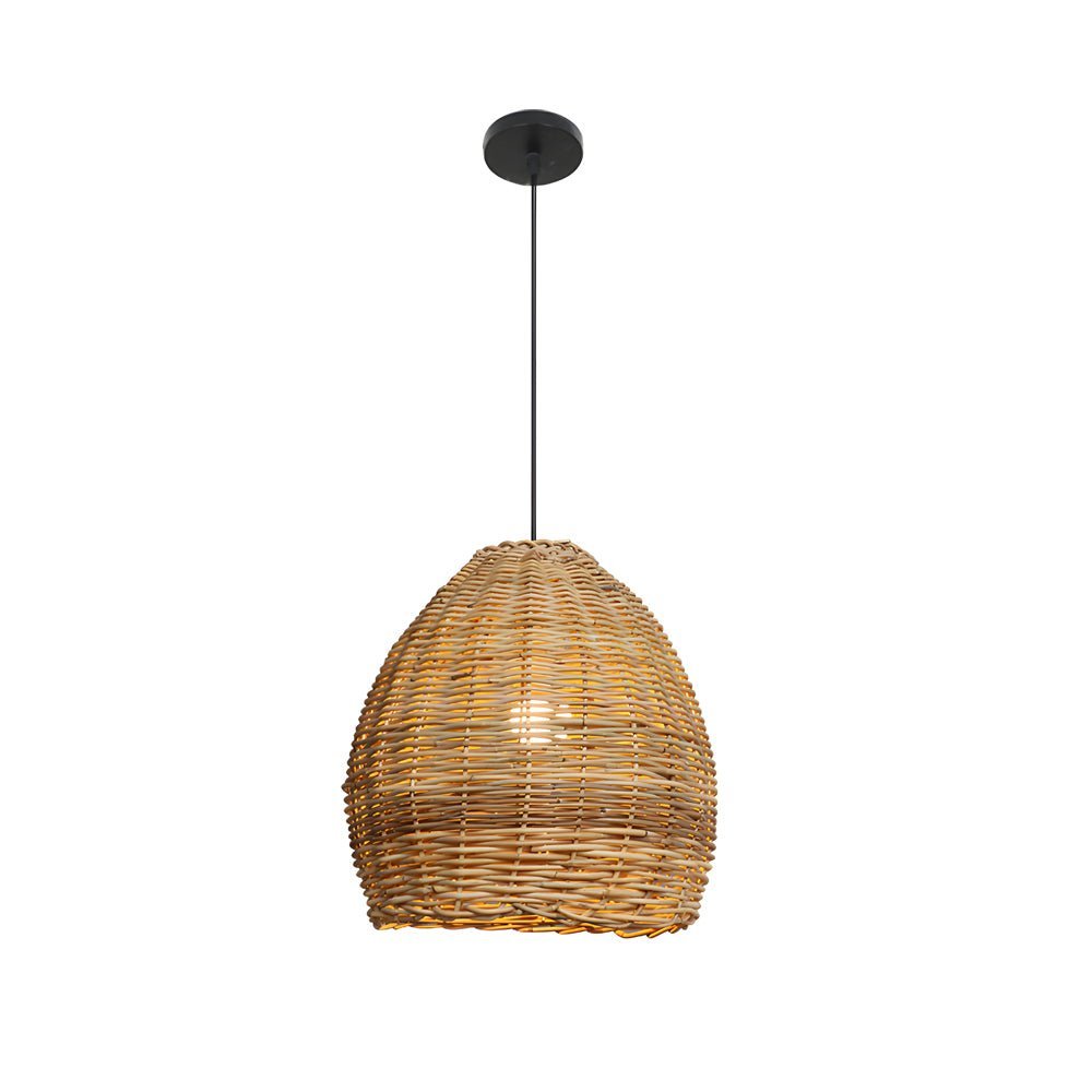 Wabi-Sabi Rattan & Iron Pendant Chandelier — E27, 10W LED, 14.2" Diameter, Warm White 3000K