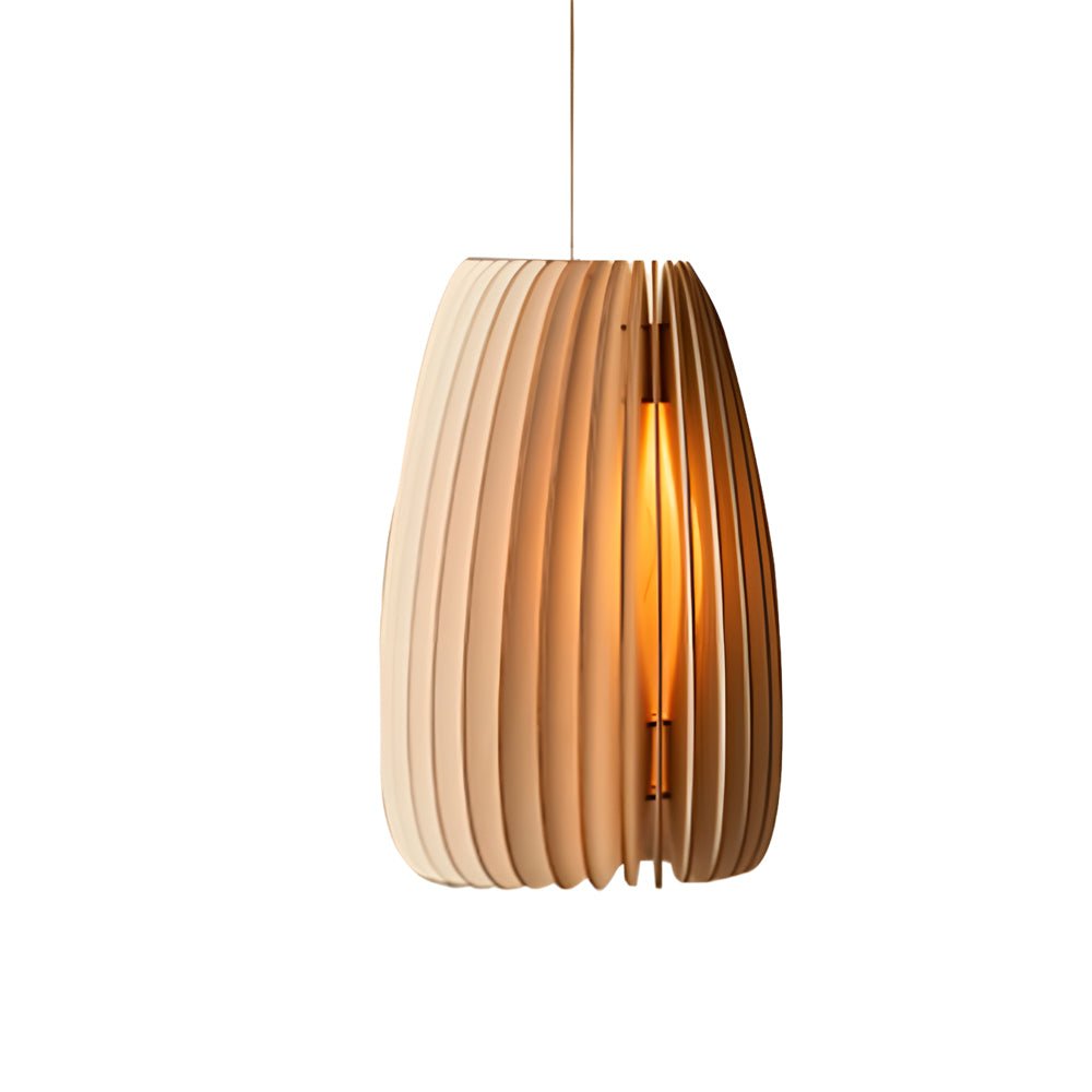 Hand-Woven Wood Veneer Lantern Pendant — Rustic Modern, E27, 3000K Warm White
