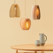 Hand-Woven Wood Veneer Lantern Pendant — Rustic Modern, E27, 3000K Warm White