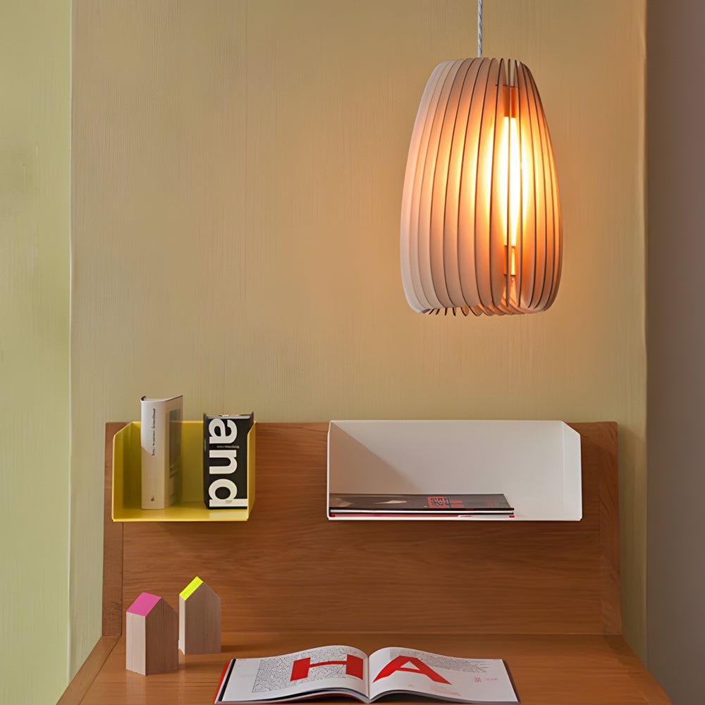 Hand-Woven Wood Veneer Lantern Pendant — Rustic Modern, E27, 3000K Warm White